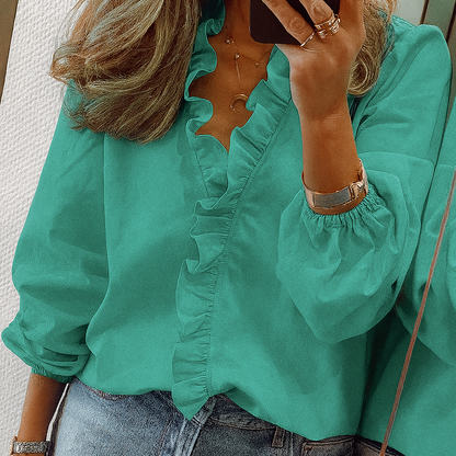 Blue Floral Puff Sleeve Women's Blouse