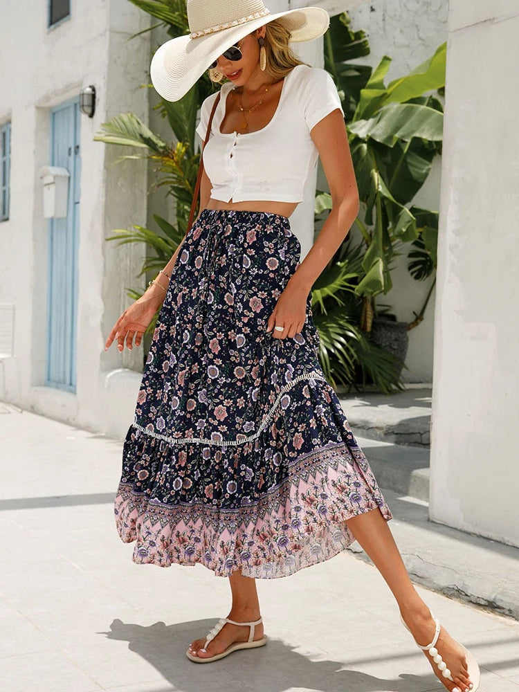 Beautiful Flowy Maxi Skirt with Stretch Waist - Olytrend