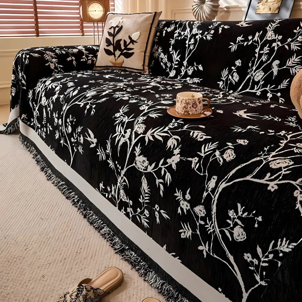 Beautiful Flower Print Blanket with Tassel Edge