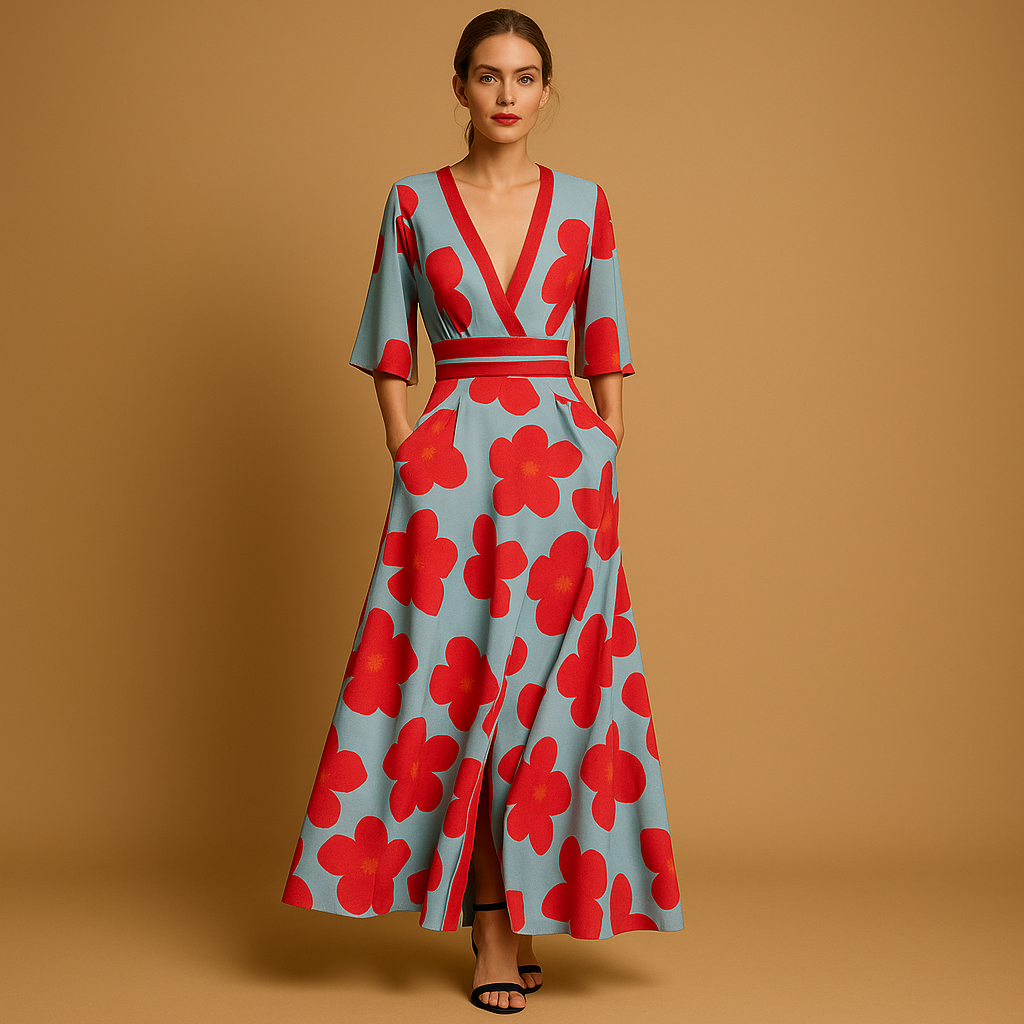 Beautiful V-Neck Maxi Dress for Women - Nocini
