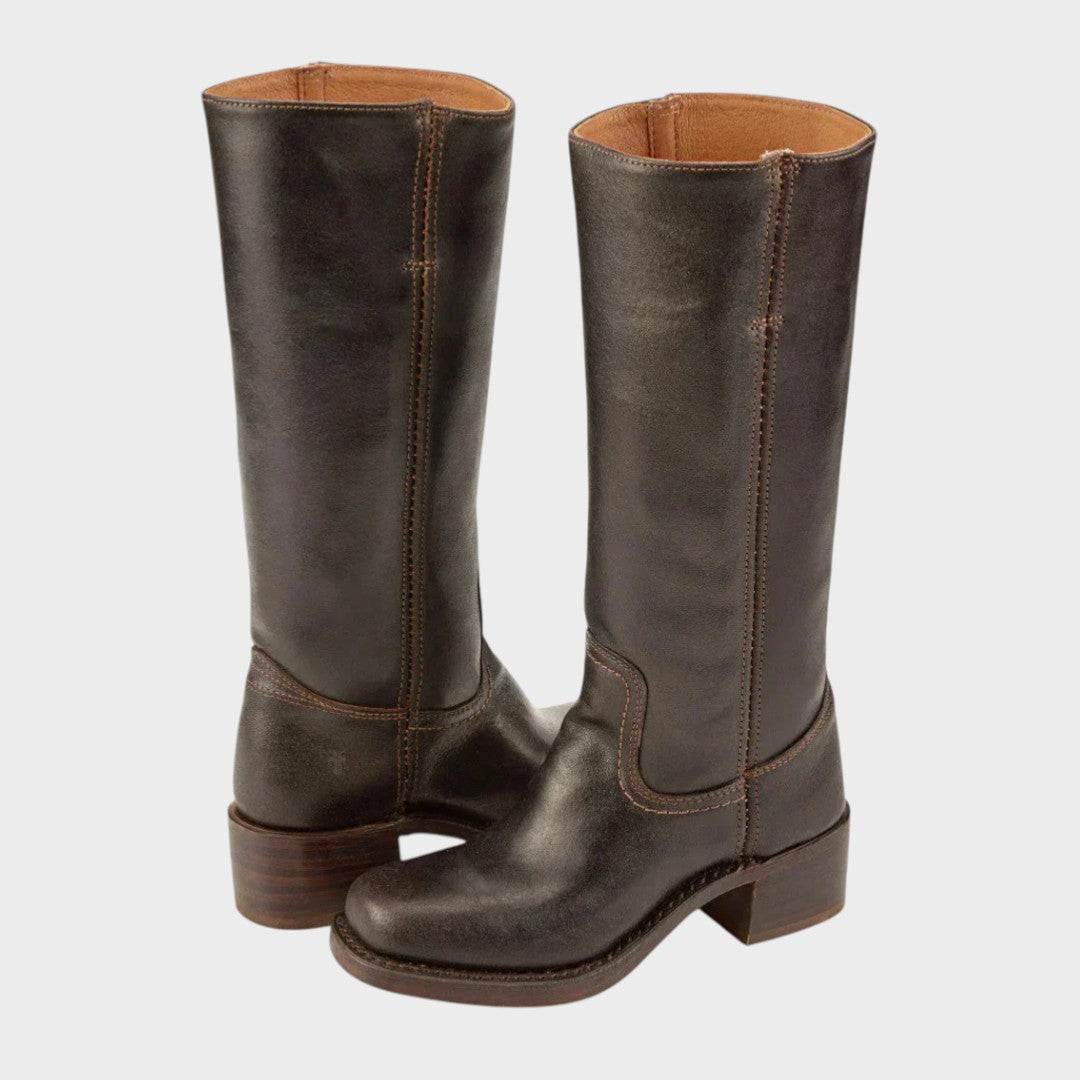 Blue Knee High Leather Boots - Olytrend