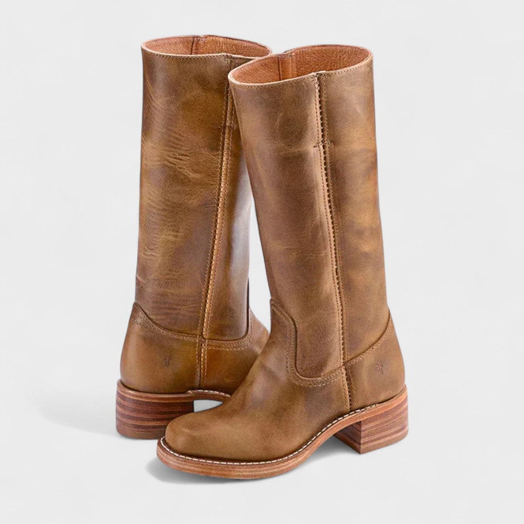 Blue Knee High Leather Boots