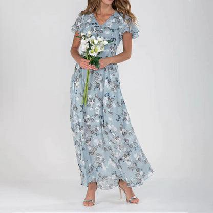 Gina - Stylish Midi Floral Dress-Heavenly blue-XS-Nora Luxe