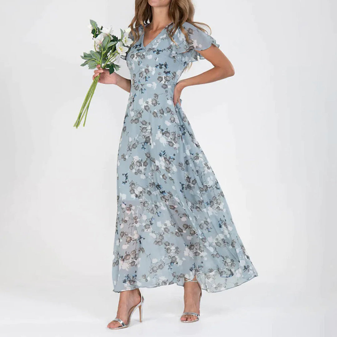 Gina - Stylish Midi Floral Dress-Green-XS-Nora Luxe