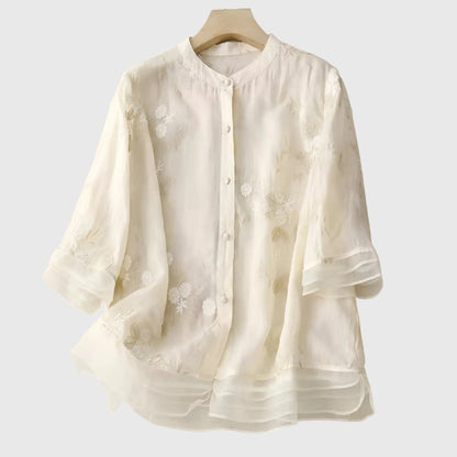 Beautiful Blouse With Floral Embroidery - Olytrend