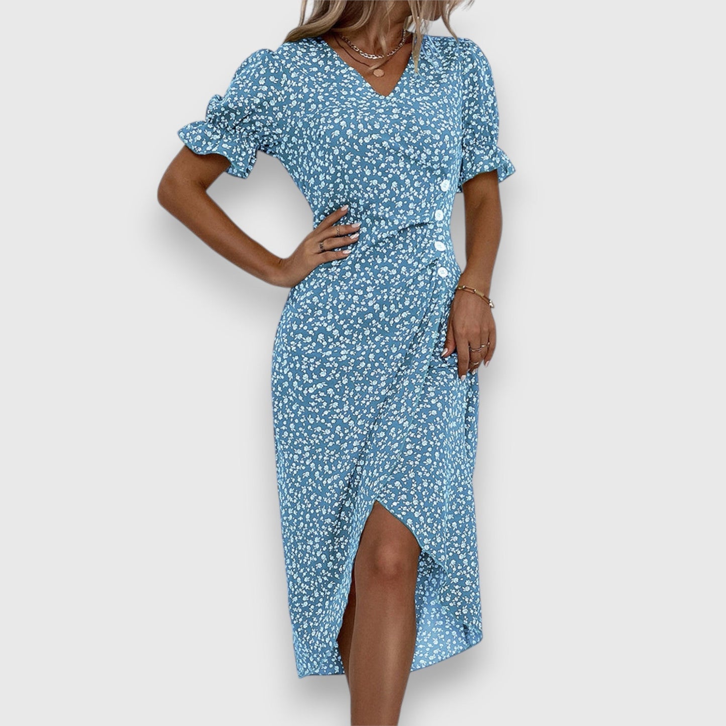 Beautiful Flower Print Summer Dress - Olytrend