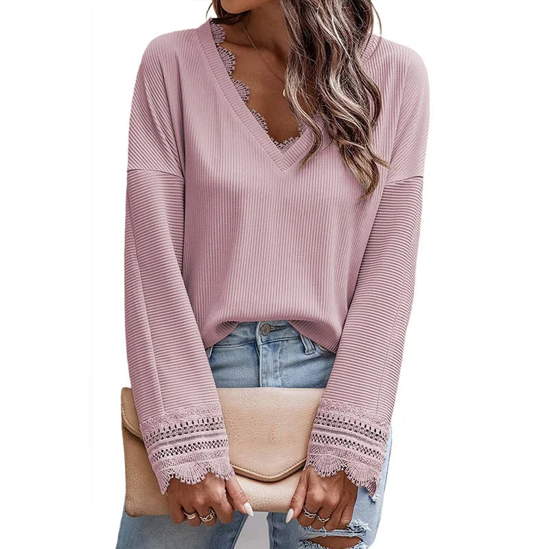 Beautiful Lace Detail Crew Neck Sweater