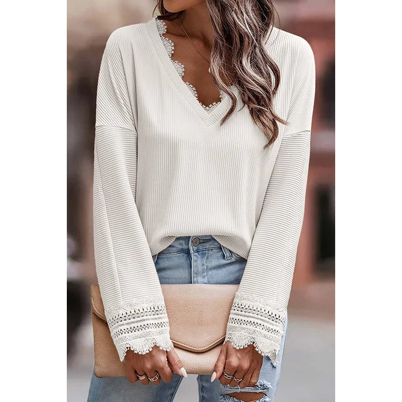 Beautiful Lace Detail Crew Neck Sweater