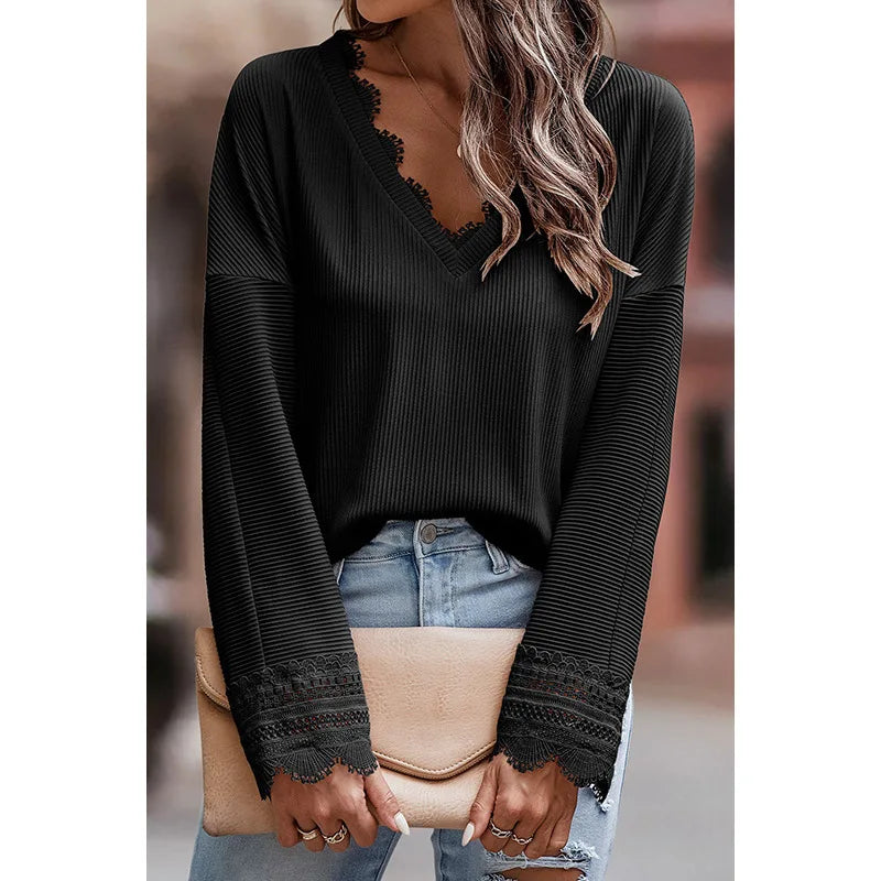 Beautiful Lace Detail Crew Neck Sweater