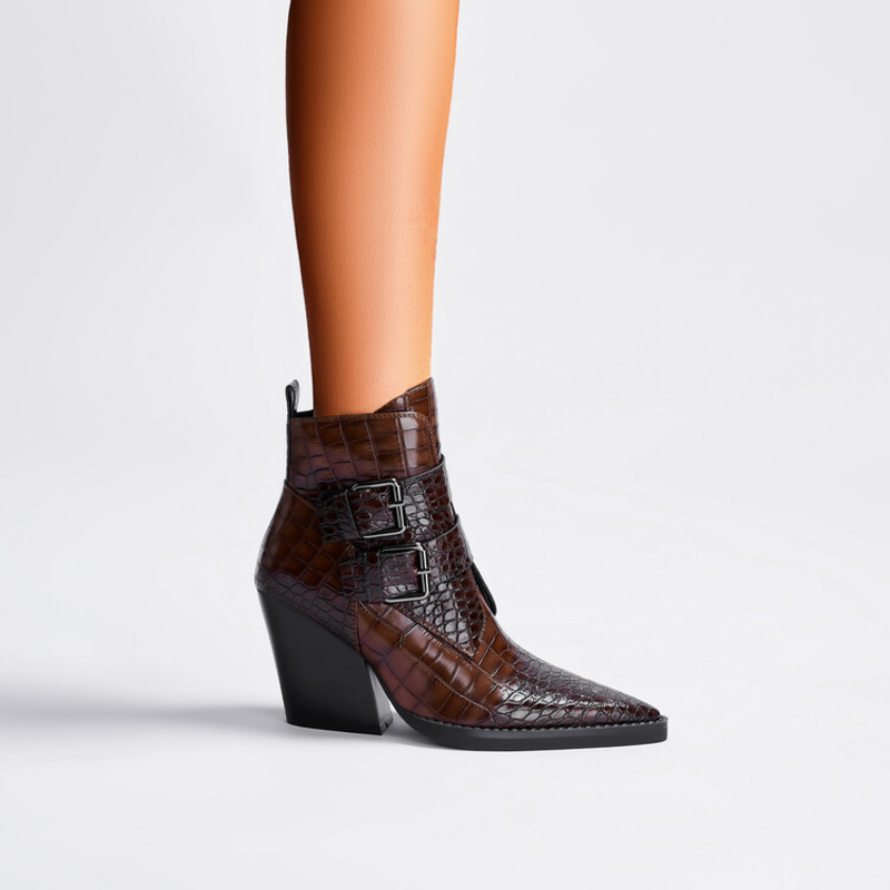 Ankle Buckle Leather Boots
