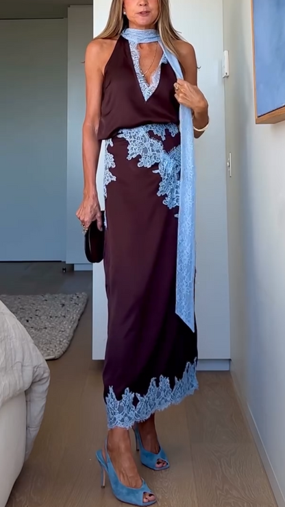 Beautiful Lace Trimmed Top and Skirt Set