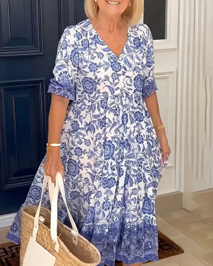 Beautiful V-Neck Floral Women's Dress