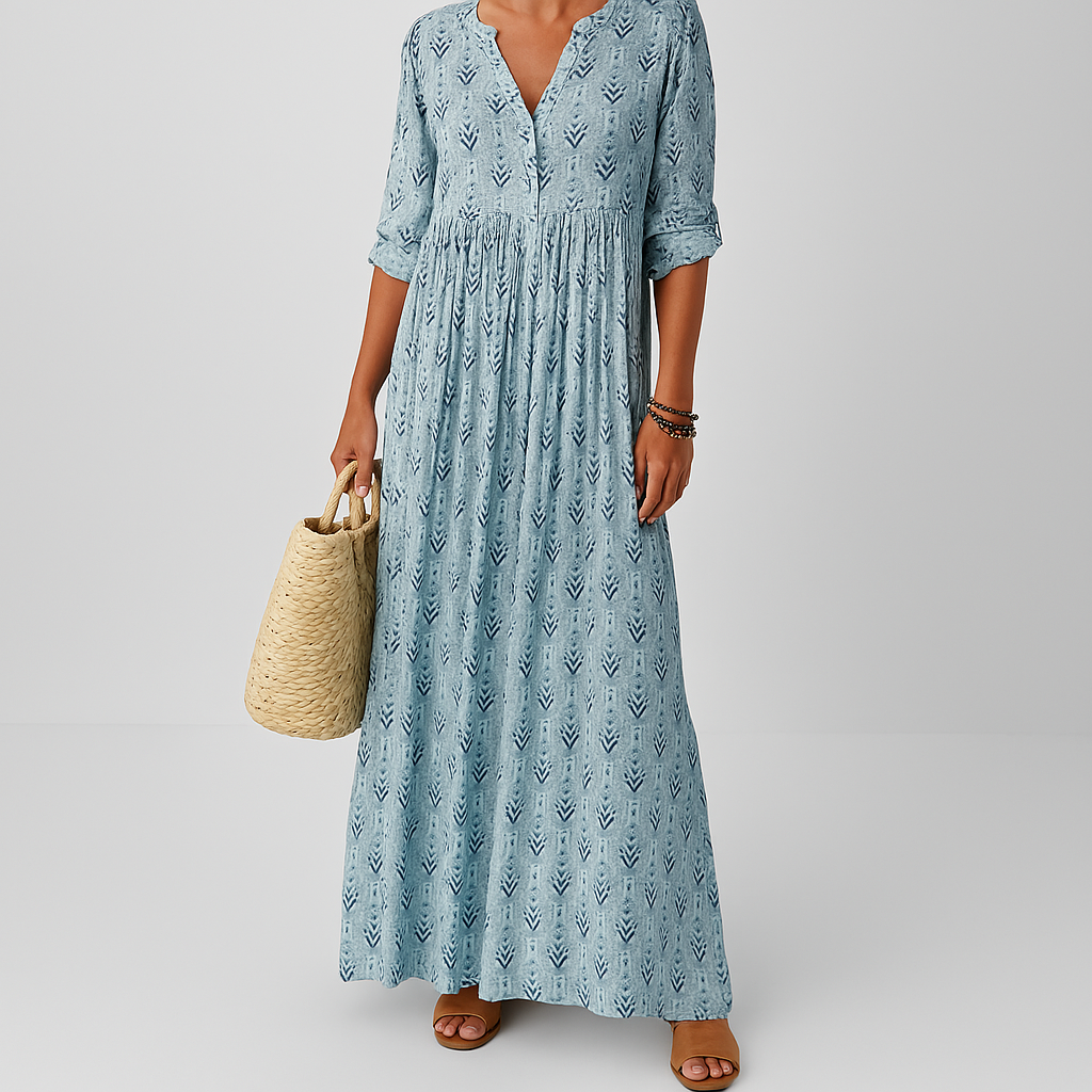Bohemian Floral Maxi Dress with Long Sleeves - Olytrend