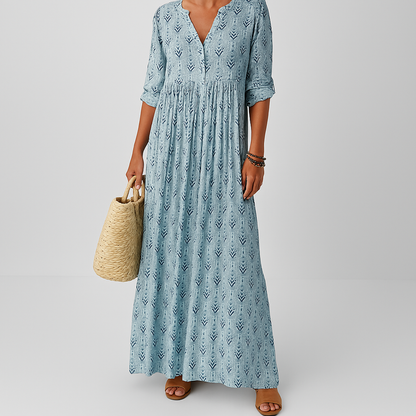 Bohemian Floral Maxi Dress with Long Sleeves - Olytrend