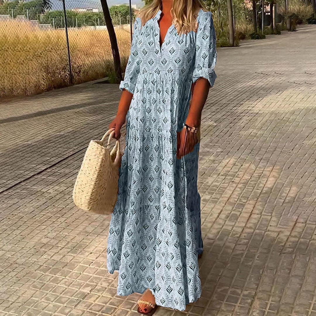 Bohemian Floral Maxi Dress with Long Sleeves