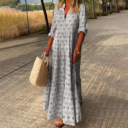 Bohemian Floral Maxi Dress with Long Sleeves