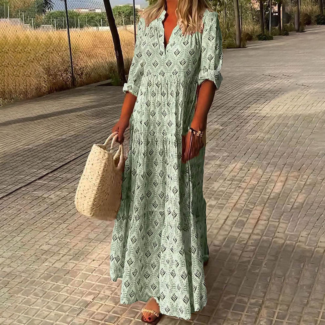 Bohemian Floral Maxi Dress with Long Sleeves