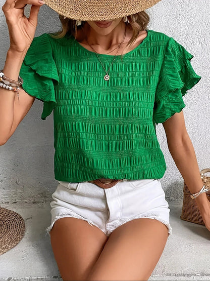Airy V-Neck Blouse with Cute Fluffy Trim