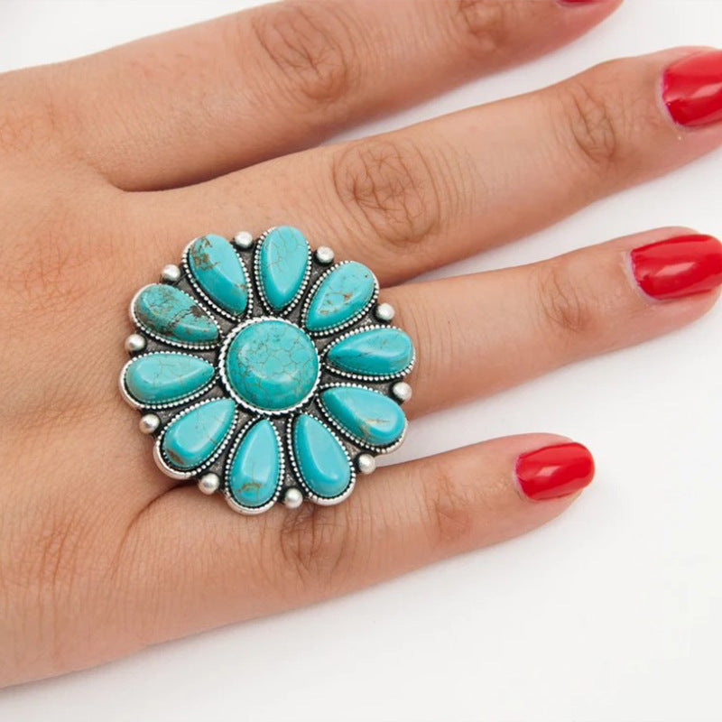 Blue Floral Fashion Ring