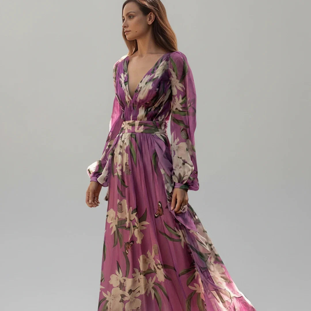 Beautiful Women's Floral Floor Length Dress - Olytrend