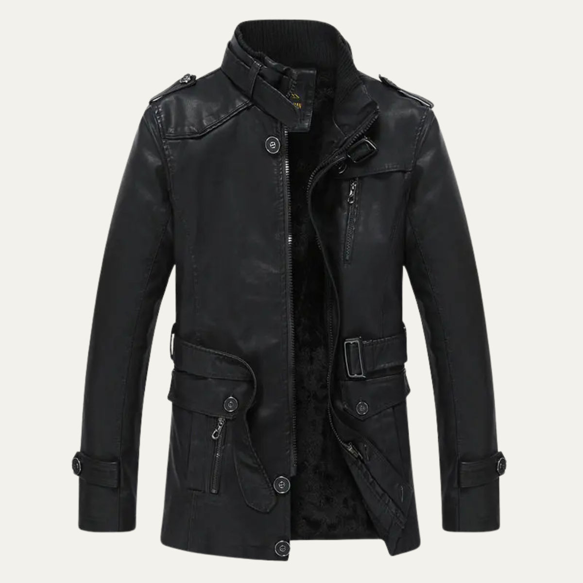 Authentic Mens Brown Leather Biker Jacket with Buckle
