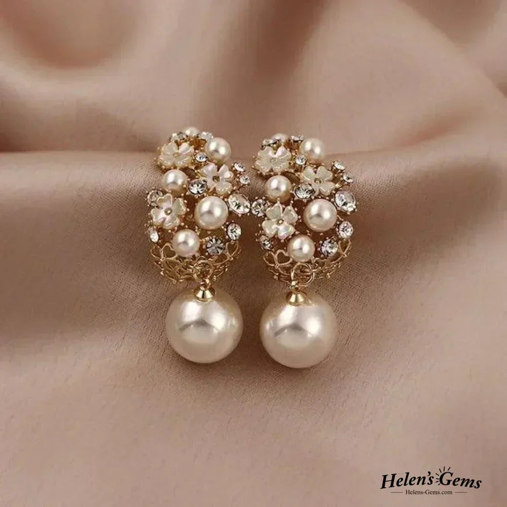 Beautiful Flower Pattern Pearl Drop Earrings - Nocini