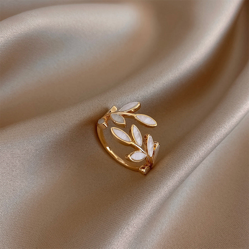 Beautiful White Opal Leaf Ring - Nocini