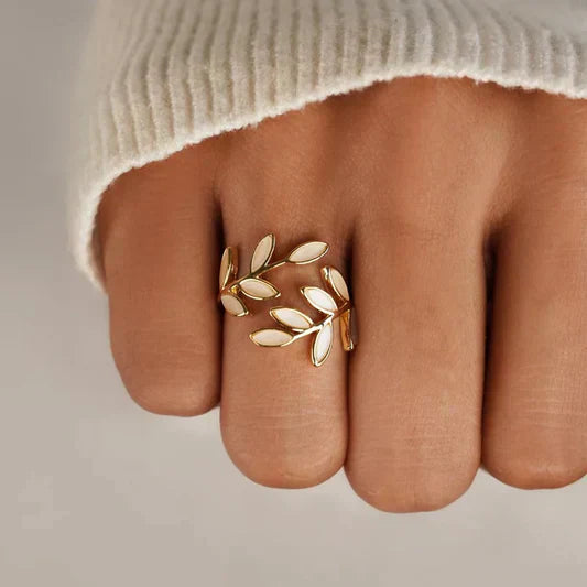 Beautiful White Opal Leaf Ring