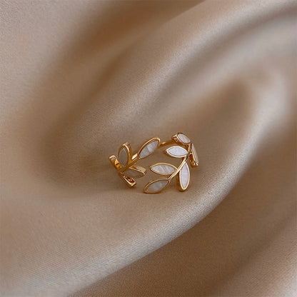Beautiful White Opal Leaf Ring