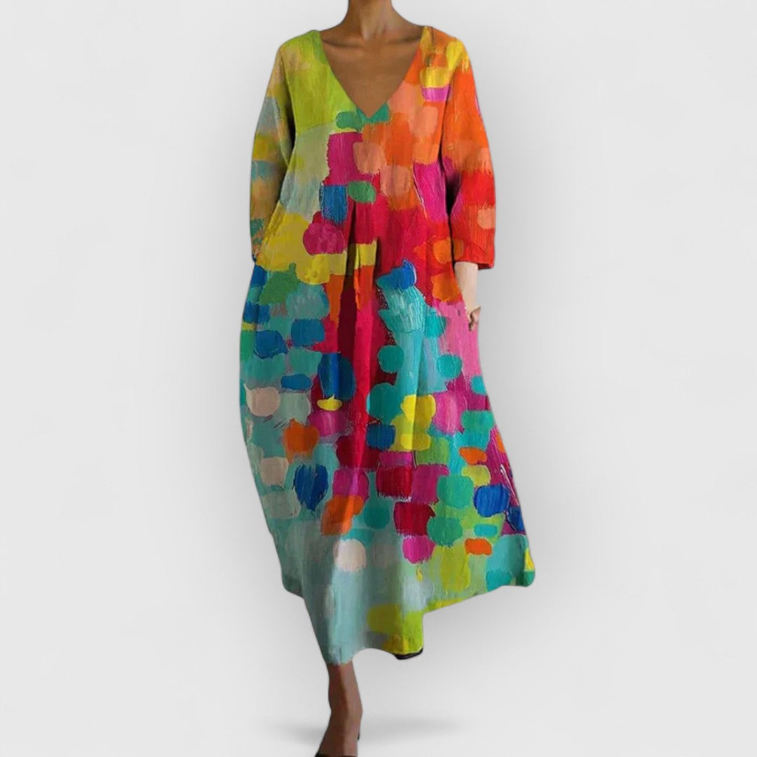 Anastasia - Bright Casual V Neck Dress - Nocini
