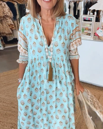 Beautiful Flower V-Neck Party Dress