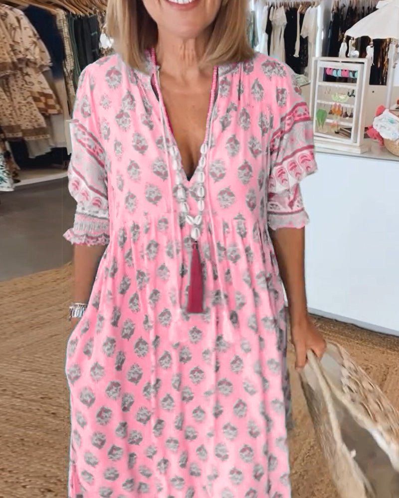 Beautiful Flower V-Neck Party Dress