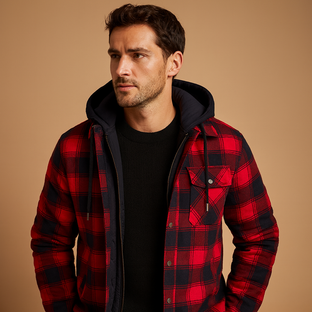 Men’s bomber jacket with hood featuring a warm lining and wind-resistant design, suitable for everyday wear and winter outings.