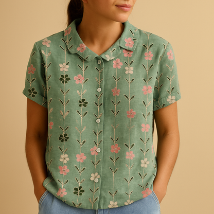 Airy floral print blouse for women with a loose comfortable fit, suitable for warm days, casual outfits, and everyday wear.