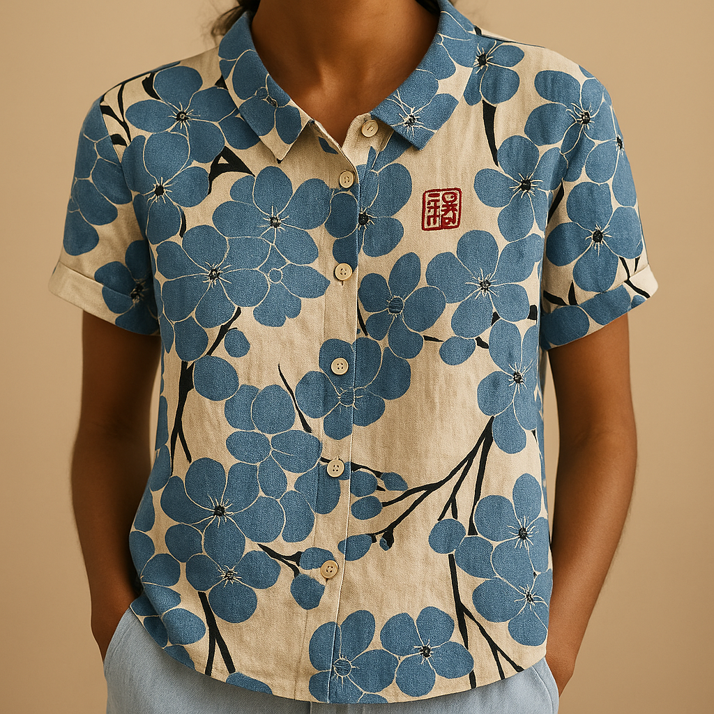 Airy floral print blouse for women with a loose comfortable fit, suitable for warm days, casual outfits, and everyday wear.