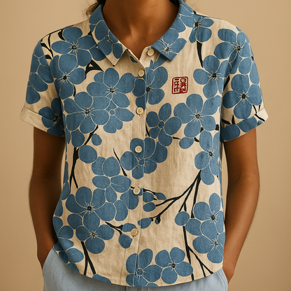 Airy floral print blouse for women with a loose comfortable fit, suitable for warm days, casual outfits, and everyday wear.