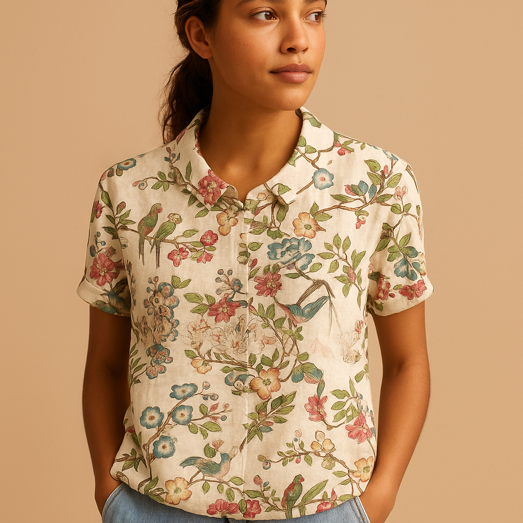 Airy floral print blouse for women with a loose comfortable fit, suitable for warm days, casual outfits, and everyday wear.