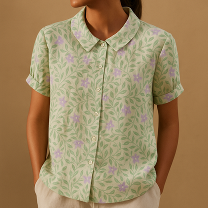 Airy floral print blouse for women with a loose comfortable fit, suitable for warm days, casual outfits, and everyday wear.