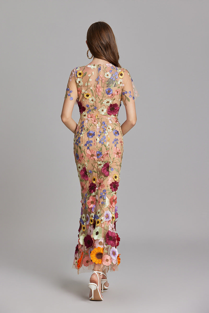 Beautiful Floral Floor Length Evening Dress