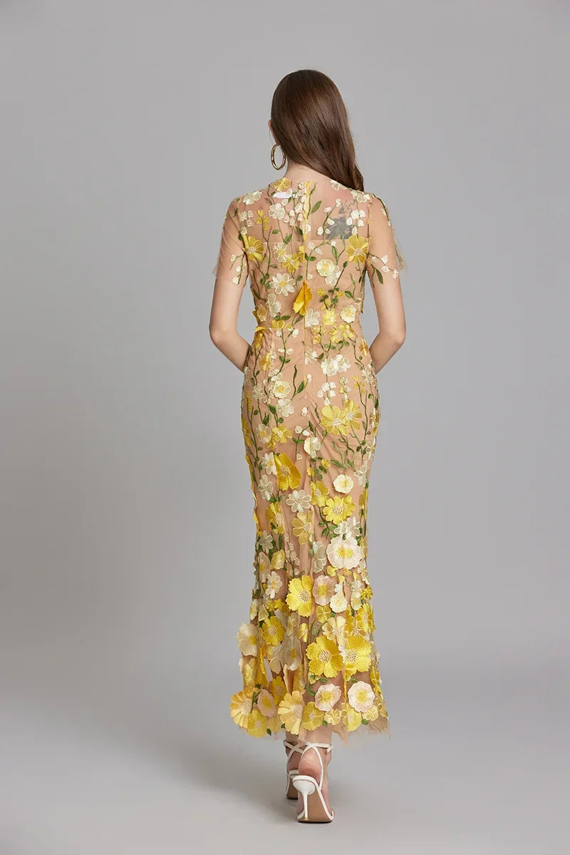Beautiful Floral Floor Length Evening Dress