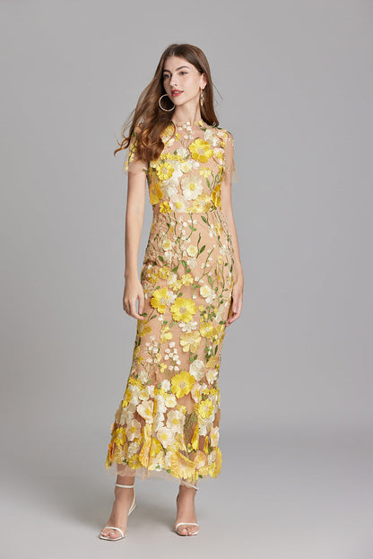 Beautiful Floral Floor Length Evening Dress