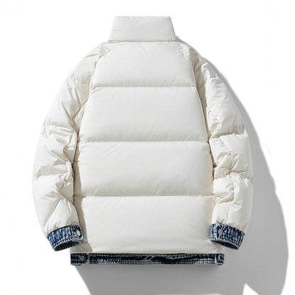 Big Quilted Puffer Coat with Denim Details
