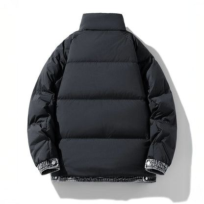 Big Quilted Puffer Coat with Denim Details