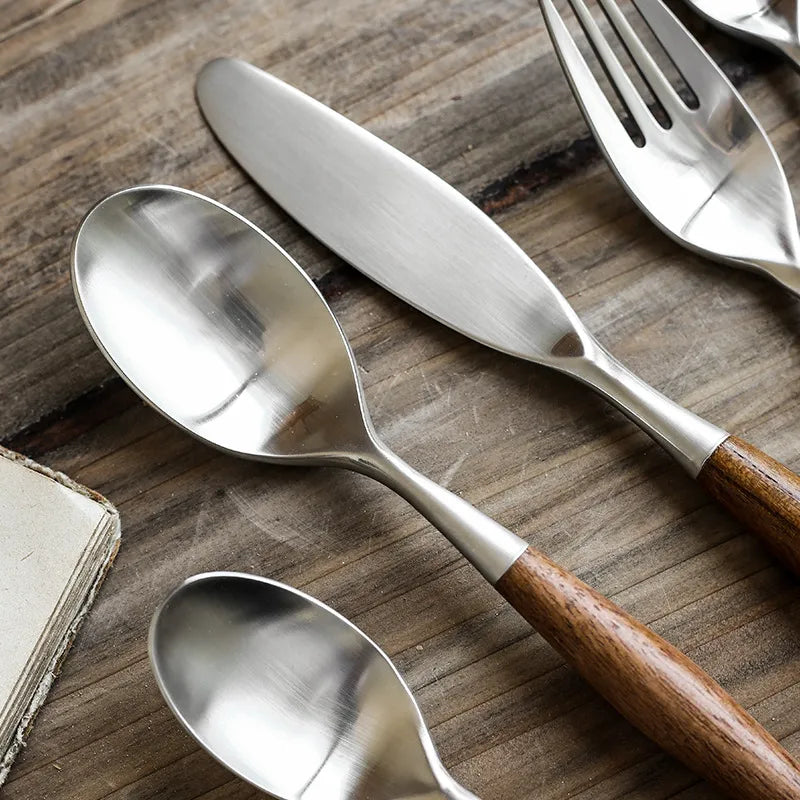 Japanese Wood Handle Flatware Set