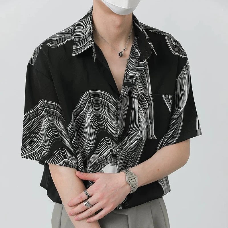 Black White Wave Tee - Nocini