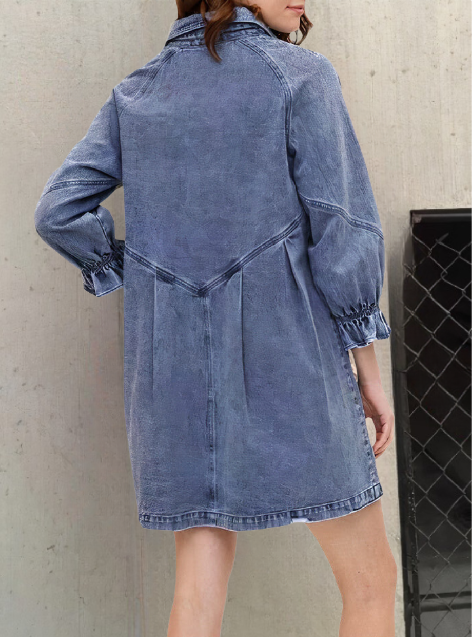 Denim Dress with Long Sleeves – Noor-Pink-S-State of Style
