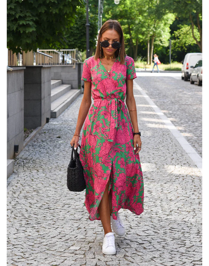 Summer dress with floral pattern - Noëlle-Red/Blue-S-The Livary