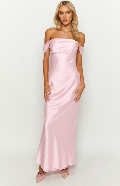 Off-Shoulder Maxi Dress – Saphira-Pink-S-The Livary