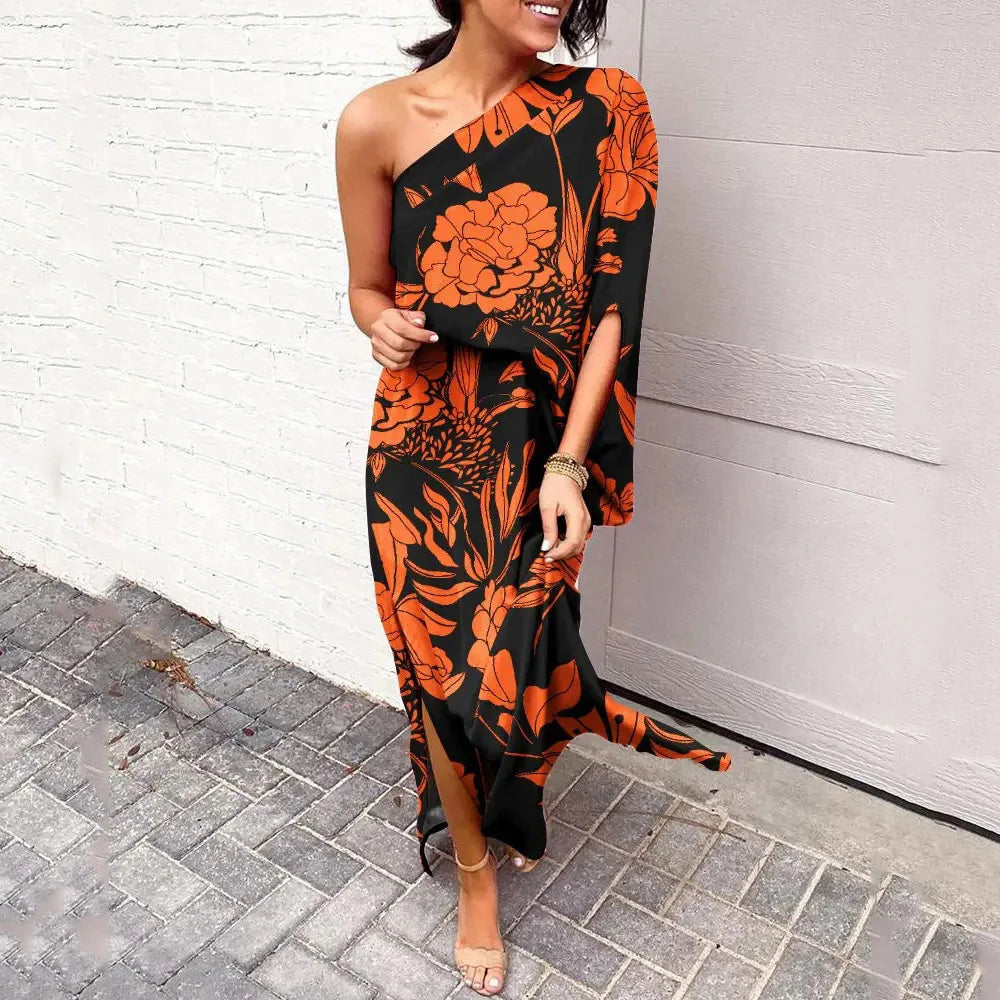 Dress with Diagonal Shoulder Line - Mila-Orange-S-Nora Luxe