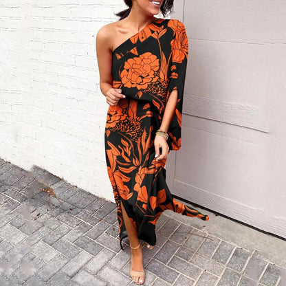 Dress with Diagonal Shoulder Line - Mila-Orange-S-Nora Luxe